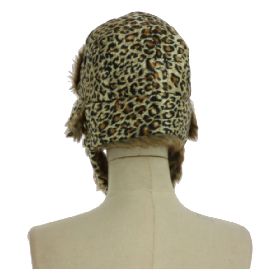 Chapka Motif Léopard Beige Avec Sangle De Serrage 5 Chapka Motif Léopard Beige Avec Sangle De Serrage – Image 3