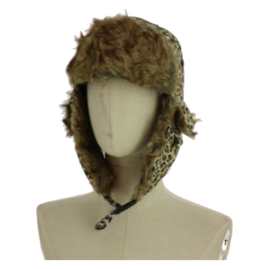 Chapka Motif Léopard Beige Avec Sangle De Serrage 4 Chapka Motif Léopard Beige Avec Sangle De Serrage – Image 2