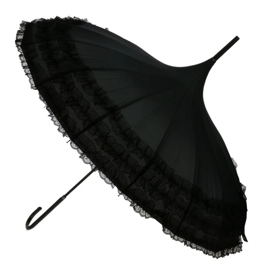Parapluie Forme Pagode Noir à Bordure Dentelle Noir 4 Parapluie Forme Pagode Noir à Bordure Dentelle Noir – Image 2