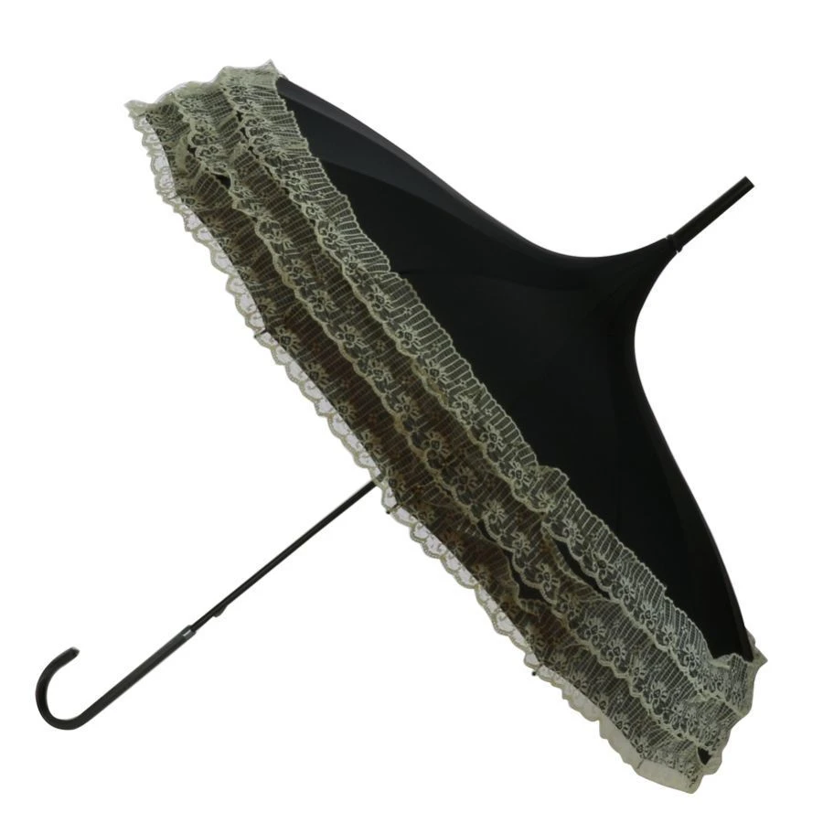 Parapluie Forme Pagode Noir à Bordure Dentelle Crème 4 Parapluie Forme Pagode Noir à Bordure Dentelle Crème – Image 2
