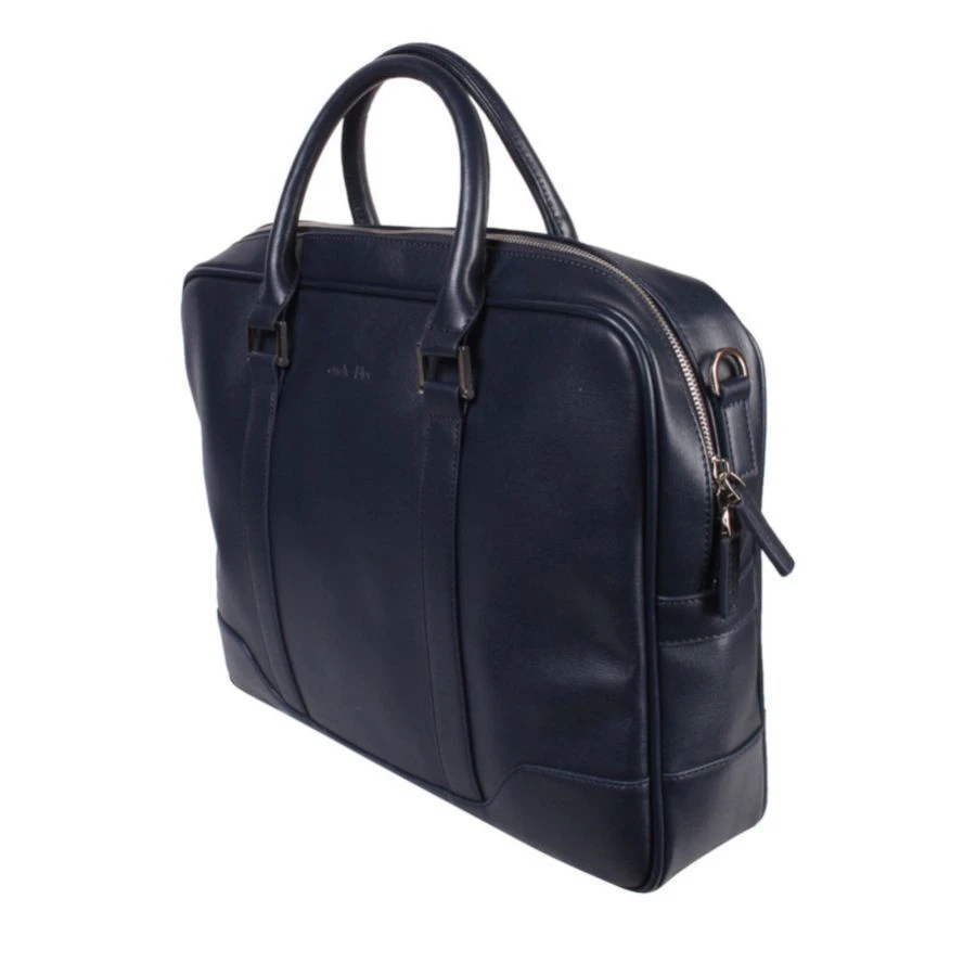 Sac Serviette Aspect Cuir à 1 Compartiment Zippé Marine 4 Sac Serviette Aspect Cuir à 1 Compartiment Zippé Marine – Image 2