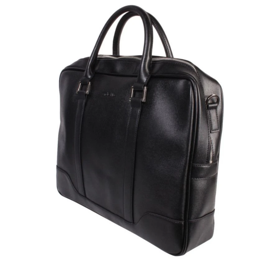 Sac Serviette Aspect Cuir à 1 Compartiment Zippé Noir 4 Sac Serviette Aspect Cuir à 1 Compartiment Zippé Noir – Image 2