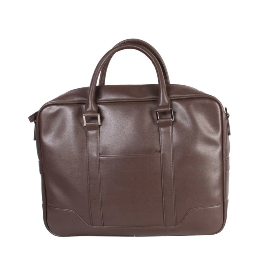 Sac Serviette Aspect Cuir à 1 Compartiment Zippé Marron 5 Sac Serviette Aspect Cuir à 1 Compartiment Zippé Marron – Image 3