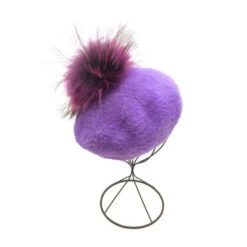 Béret Uni Avec Un Pompon En Fourrure Amovible Lilas -Accessoires De Mode pdtimg 4285586hd