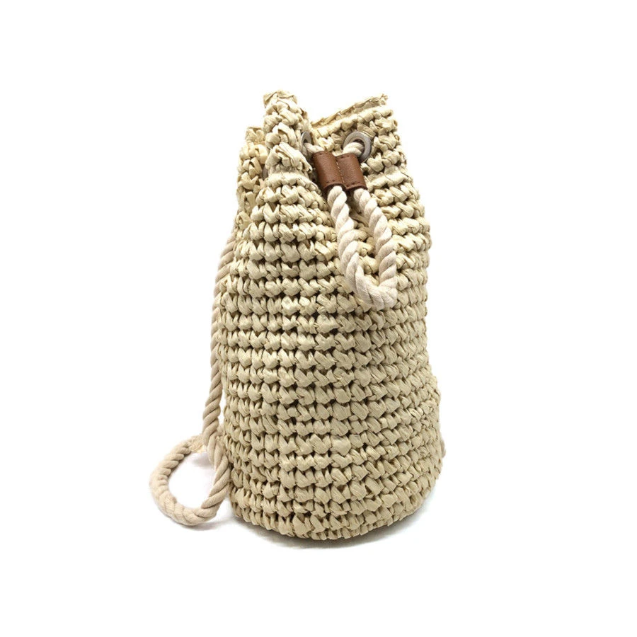 Sac à Dos Forme Cylindrique Tissé à La Main Beige 4 Sac à Dos Forme Cylindrique Tissé à La Main Beige – Image 2