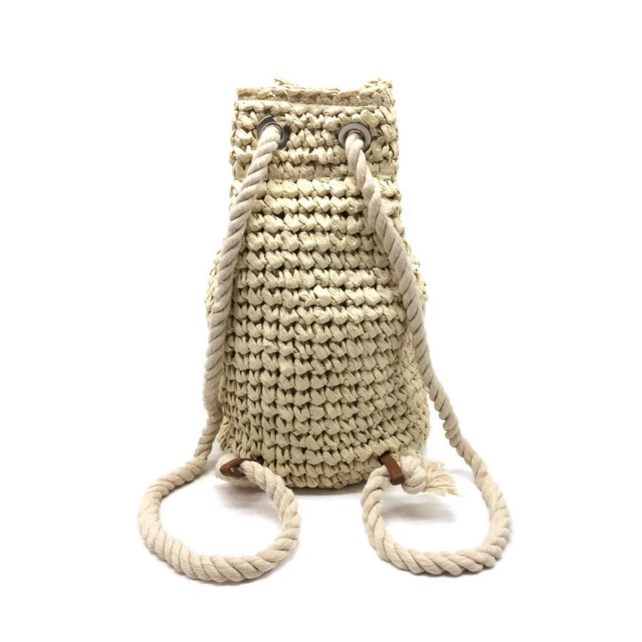 Sac à Dos Forme Cylindrique Tissé à La Main Beige 5 Sac à Dos Forme Cylindrique Tissé à La Main Beige – Image 3
