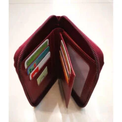 Portefeuille Zippé à Volets En Cuir De Vachette Rouge -Accessoires De Mode pdtimg 4593645hd