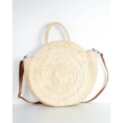 Sac à Main Rond En Raphia à Motif Bande Tricolore Bleu -Accessoires De Mode pdtimg 4607281hd