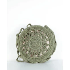 Sac Bandoulière Rond Ajouré En Raphia Tressé Kaki -Accessoires De Mode pdtimg 4607318hd