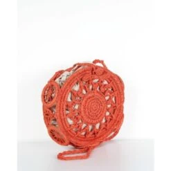 Sac Bandoulière Rond Ajouré En Raphia Tressé Rouge -Accessoires De Mode pdtimg 4607327hd