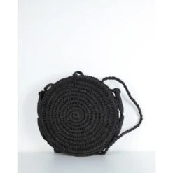 Sac En Raphia Noir De Forme Ronde à Motif Ajouré -Accessoires De Mode pdtimg 4607342hd