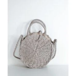 Sac à Main Circulaire Tout En Raphia Crocheté Coloris Gris -Accessoires De Mode pdtimg 4607359hd