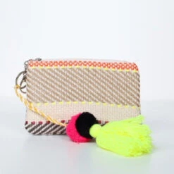 Pochette Plate Nattée à Zip Avec Pompons Multicolores -Accessoires De Mode pdtimg 4613253hd