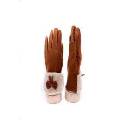 Gants Tactiles à Détail Fausse Fourrure Et Nœud Caramel -Accessoires De Mode pdtimg 4624946hd