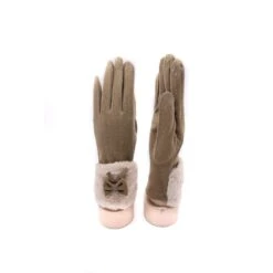 Gants Tactiles à Détail Fausse Fourrure Et Nœud Taupe Clair -Accessoires De Mode pdtimg 4624954hd