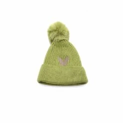 Bonnet Côtelé à Pompon Vert Avec Broderie Papillon -Accessoires De Mode pdtimg 4644055hd