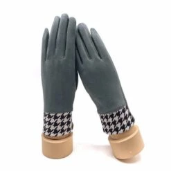 Gants Tactiles à Motif Pied De Poule Aux Poignets Bleu -Accessoires De Mode pdtimg 4645598hd