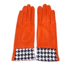 Gants Tactiles à Motif Pied De Poule Aux Poignets Orange -Accessoires De Mode pdtimg 4645606hd