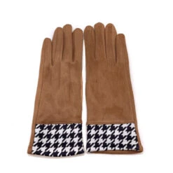 Gants Tactiles à Motif Pied De Poule Aux Poignets Taupe -Accessoires De Mode pdtimg 4645614hd