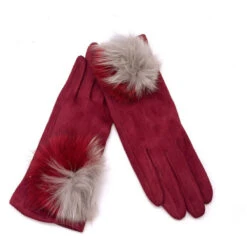 Gants Tactiles Bordeaux Avec Pompon à Deux Couleurs -Accessoires De Mode pdtimg 4645632hd