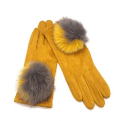 Gants Tactiles Moutarde Avec Pompon à Deux Couleurs -Accessoires De Mode pdtimg 4645650hd