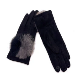 Gants Tactiles Noir Avec Pompon à Deux Couleurs -Accessoires De Mode pdtimg 4645654hd