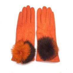 Gants Tactiles Orange Avec Pompon à Deux Couleurs -Accessoires De Mode pdtimg 4645660hd