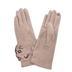 Gants Doux Beige Avec Motif Reliefé En Tête De Chat -Accessoires De Mode pdtimg 4648347hd