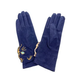 Gants Doux Bleu Marine Avec Motif Reliefé En Tête De Chat -Accessoires De Mode pdtimg 4648359hd