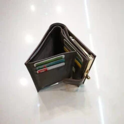 Porte Monnaie Cuir Style Dos à Dos Avec Fermoir Métal Et Pression Taupe -Accessoires De Mode pdtimg 4684297hd