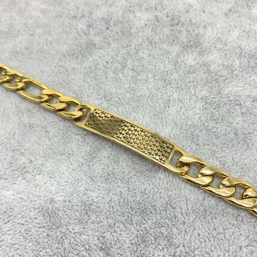 Bracelet En Acier Doré Avec Barrette Rectangle Gravée 6 Bracelet En Acier Doré Avec Barrette Rectangle Gravée – Image 4