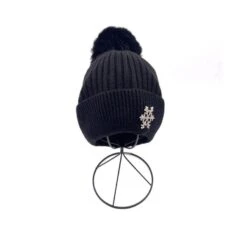 Bonnet Côtelé à Détail Flocon De Neige Avec Pompon Noir -Accessoires De Mode pdtimg 4799255hd
