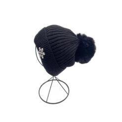 Bonnet Côtelé à Détail Flocon De Neige Avec Pompon Noir -Accessoires De Mode pdtimg 4799257hd