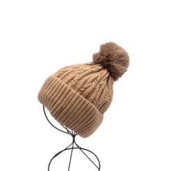 Bonnet à Motif Torsadé Et Pompon Avec Revers Coloris MIX -Accessoires De Mode pdtimg 4799471hd