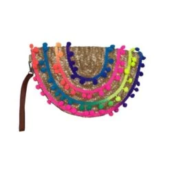 Pochette Demi Lune En Paille à Ornement De Pompons -Accessoires De Mode pdtimg 4923831hd