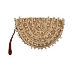 Pochette Demi Lune En Paille à Ornement De Pompons -Accessoires De Mode pdtimg 4923833hd