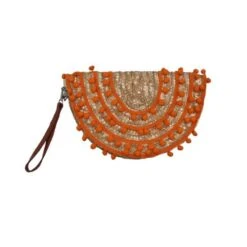 Pochette Demi Lune En Paille à Ornement De Pompons -Accessoires De Mode pdtimg 4923835hd