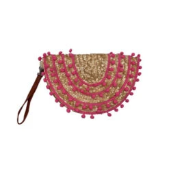 Pochette Demi Lune En Paille à Ornement De Pompons -Accessoires De Mode pdtimg 4923837hd