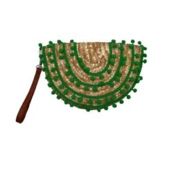 Pochette Demi Lune En Paille à Ornement De Pompons -Accessoires De Mode pdtimg 4923841hd