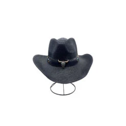 Chapeau De Cowboy à Bande Simili Brodé Fleur Décor D'une Tête De Zébu -Accessoires De Mode pdtimg 4948239hd