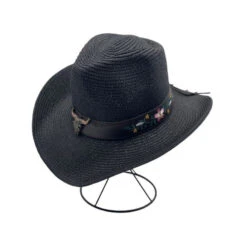 Chapeau De Cowboy à Bande Simili Brodé Fleur Décor D'une Tête De Zébu -Accessoires De Mode pdtimg 4948240hd