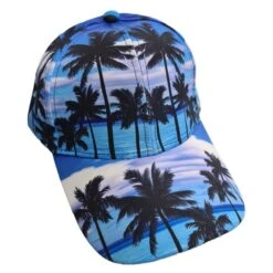 Casquette à Visière Arrondie Avec Motif Palmiers Et Plage -Accessoires De Mode pdtimg 4956801hd