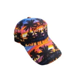 Casquette à Visière Arrondie Avec Motif Palmiers Et Plage -Accessoires De Mode pdtimg 4956807hd
