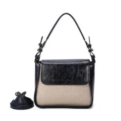 Sac à Main Bi-matière En Tissu Et En Simili Cuir Lisse -Accessoires De Mode pdtimg 4961234hd