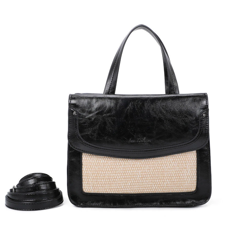 Grand Sac Cabas En Simili Cuir Avec Une Face Avant Tissé 4 Grand Sac Cabas En Simili Cuir Avec Une Face Avant Tissé – Image 2