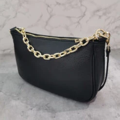 Pochette Zippée Cuir Grainé Avec Poignée En Chaîne Dorée 35 Pochette Zippée Cuir Grainé Avec Poignée En Chaîne Dorée -Accessoires De Mode pdtimg 4998736hd