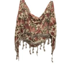 Foulard Triangulaire Motif Fleurie à Bordure En Pompons Colorix MIX -Accessoires De Mode pdtimg 5001404hd