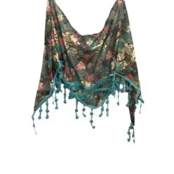 Foulard Triangulaire Motif Fleurie à Bordure En Pompons Colorix MIX -Accessoires De Mode pdtimg 5001406hd