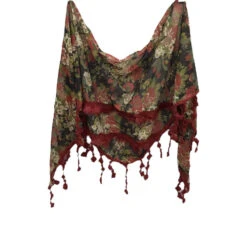 Foulard Triangulaire Motif Fleurie à Bordure En Pompons Colorix MIX -Accessoires De Mode pdtimg 5001407hd