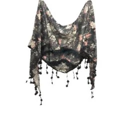 Foulard Triangulaire Motif Fleurie à Bordure En Pompons Colorix MIX -Accessoires De Mode pdtimg 5001408hd